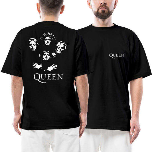 Queen Group Ön Arka Baskılı Siyah Oversize Tişört