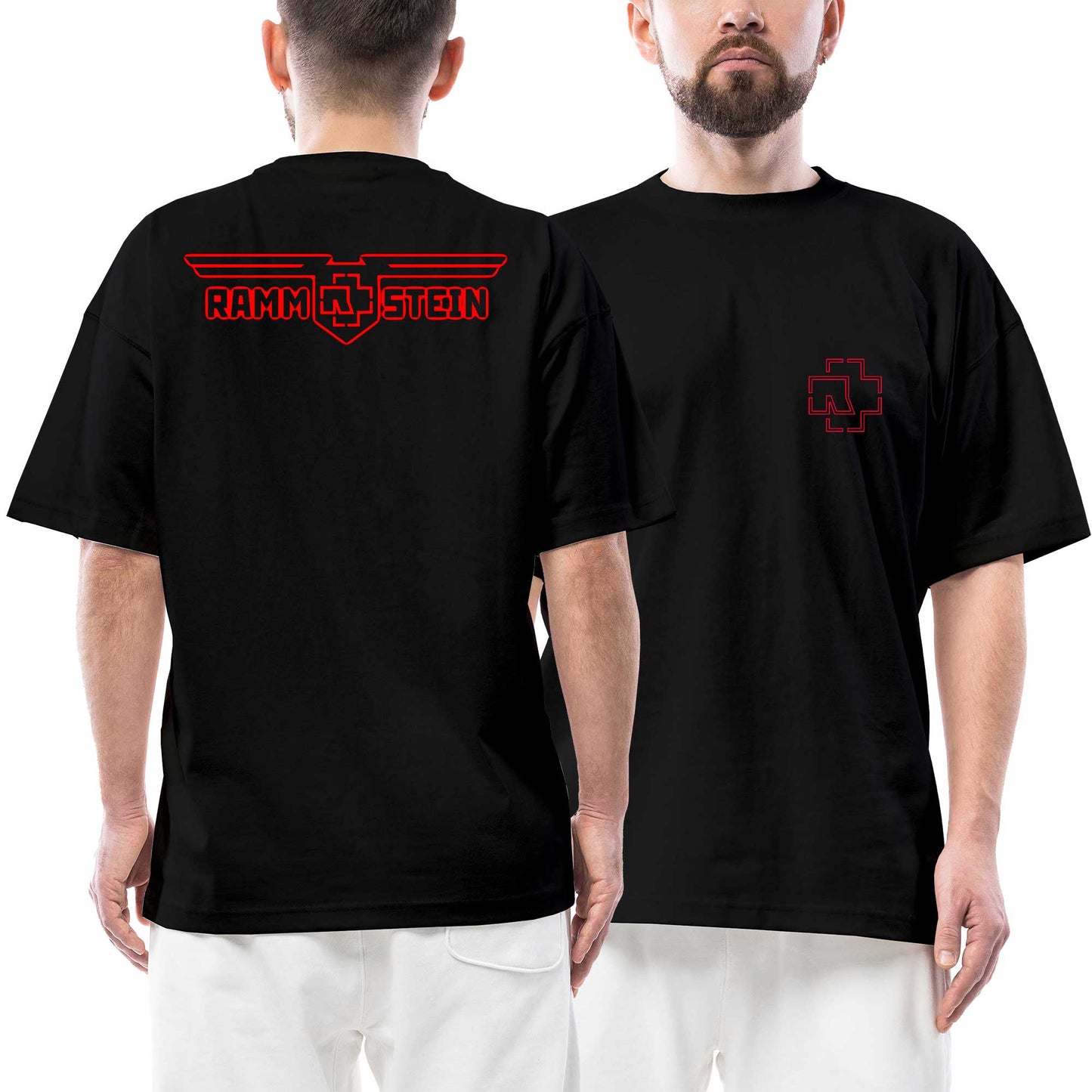 Rammstein Eagle Red Ön Arka Baskılı Siyah Oversize Tişört