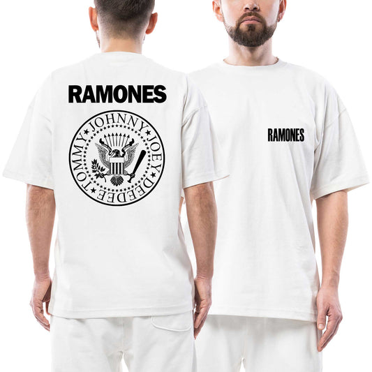 Ramones Look Out Below Ön Arka Baskılı Beyaz Oversize Tişört