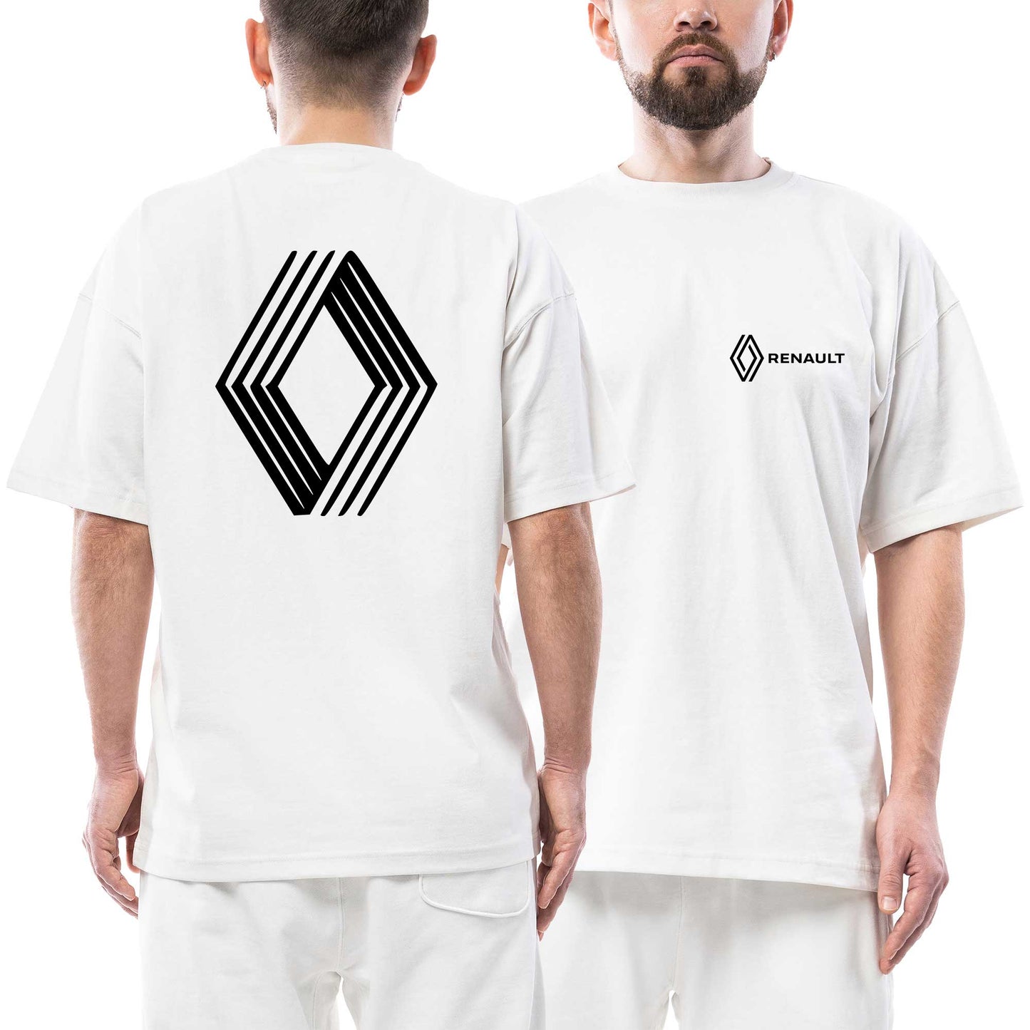 Renault Text Logo Ön Arka Baskılı Beyaz Oversize Tişört