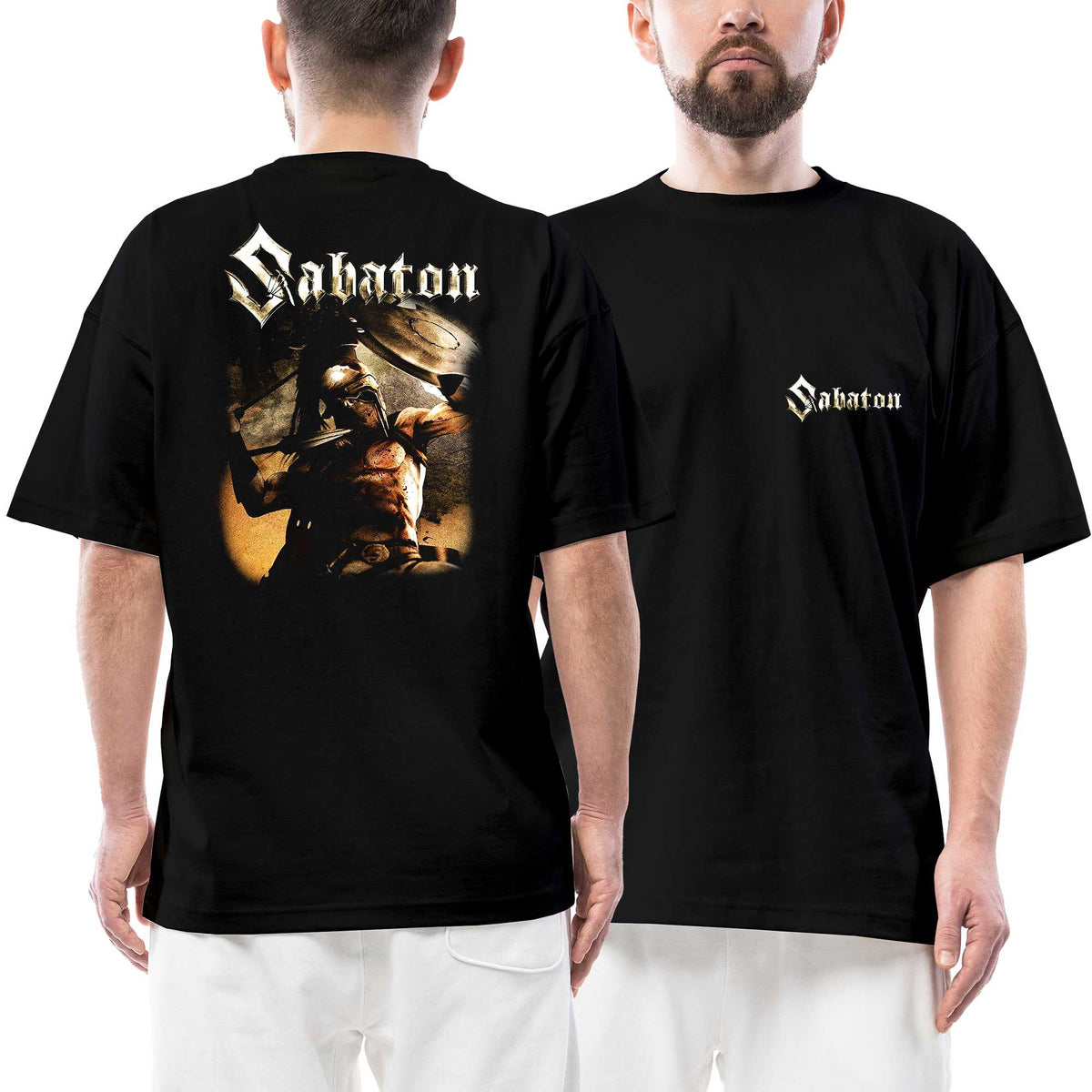 Sabaton Sparta Ön Arka Baskılı Siyah Oversize Tişört