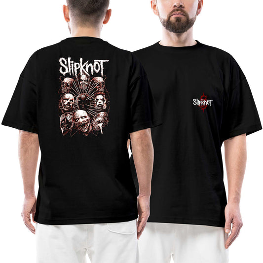 Slipknot Head Ön Arka Baskılı Siyah Oversize Tişört