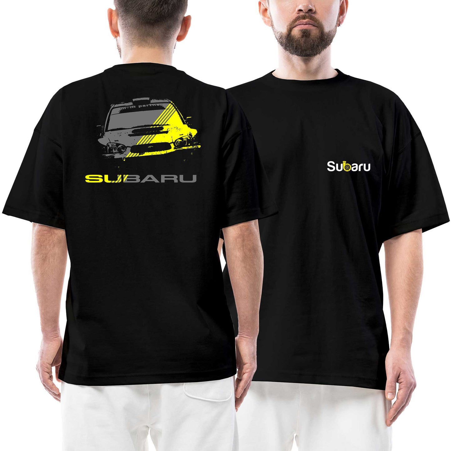 Subaru Impreza Lined Ön Arka Baskılı Siyah Oversize Tişört