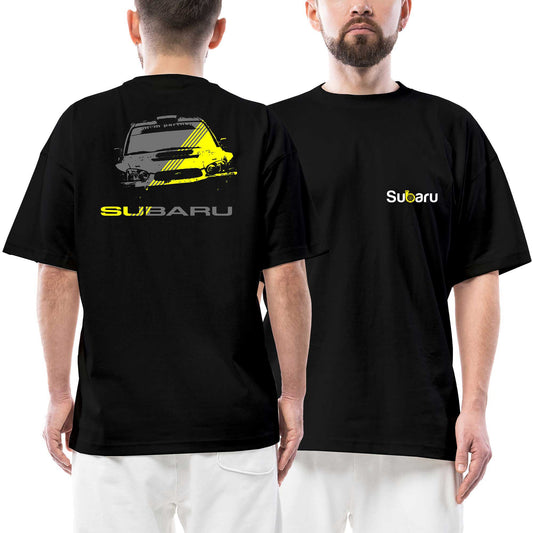 Subaru Impreza Lined Ön Arka Baskılı Siyah Oversize Tişört