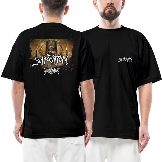 Suffocation With Special Guets Ön Arka Baskılı Siyah Oversize Tişört