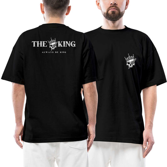 The King Ön Arka Baskılı Siyah Oversize Tişört