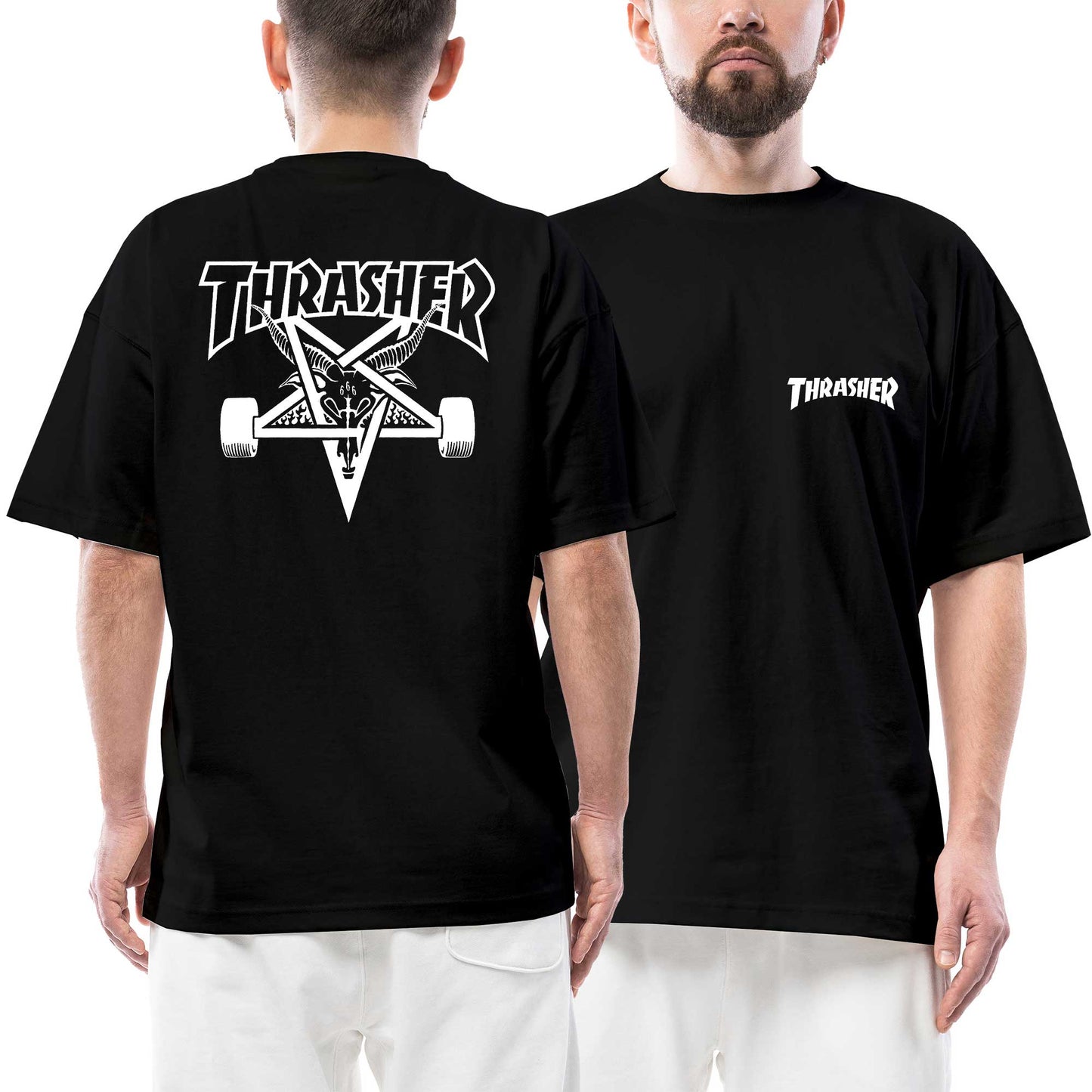 Trasher 666 Ön Arka Baskılı Siyah Oversize Tişört
