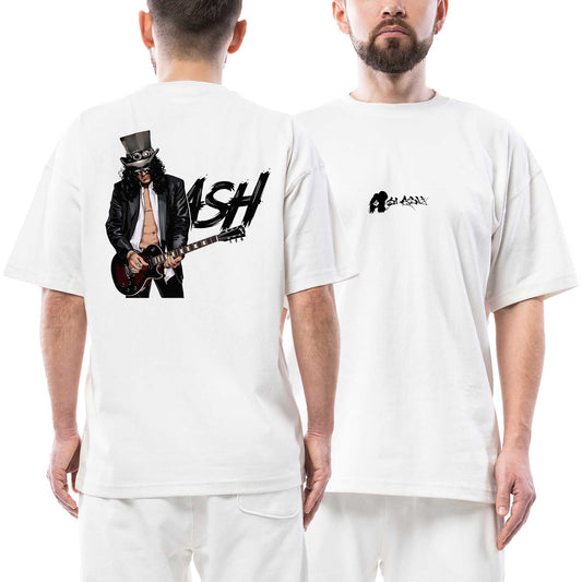 Slash Siluet Logo Ön Arka Baskılı Beyaz Oversize Tişört
