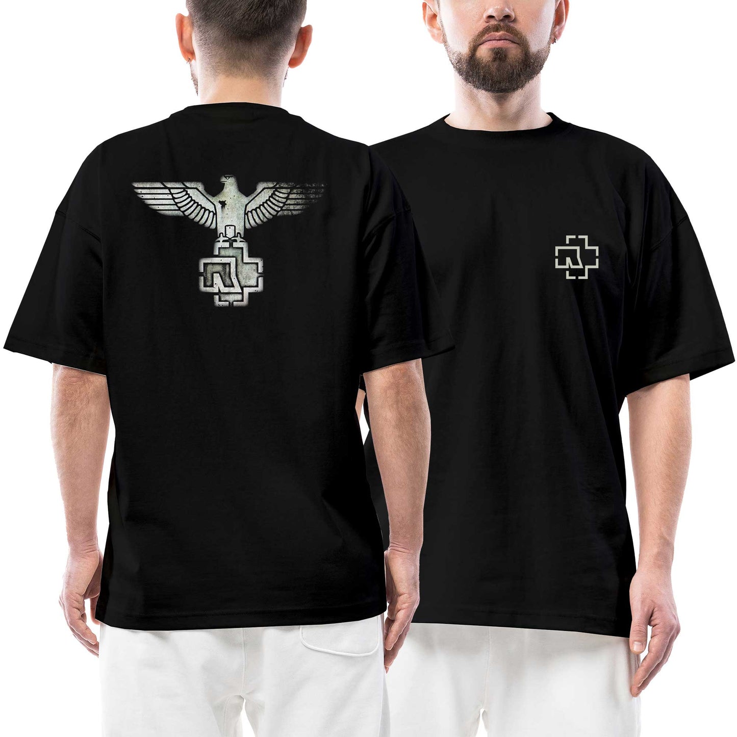Rammstein Eagle Ön Arka Baskılı Siyah Oversize Tişört