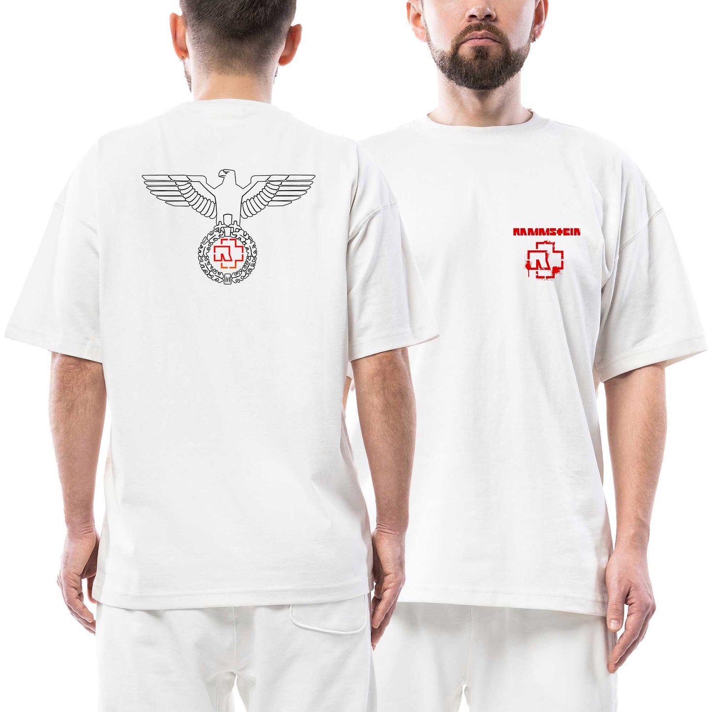 Rammstein Eagle Logo Ön Arka Baskılı Beyaz Oversize Tişört