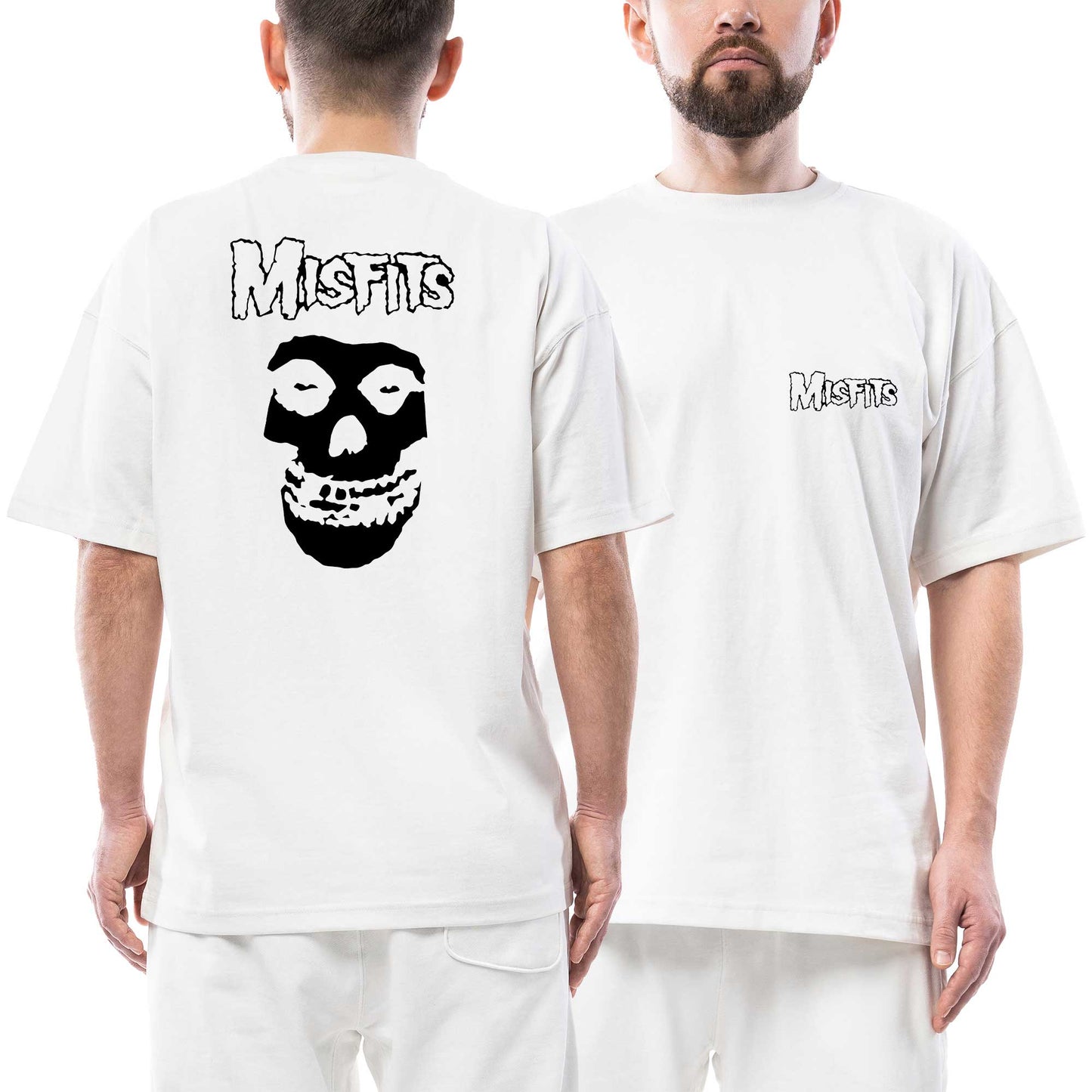 Misfits Skull Ön Arka Baskılı Beyaz Oversize Tişört