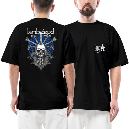 Lamb Of God Bearded Skull Ön Arka Baskılı Siyah Oversize Tişört