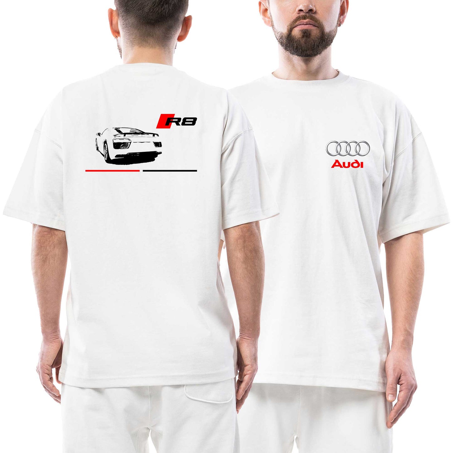 Audi R8 Line Ön Arka Baskılı Beyaz Oversize Tişört