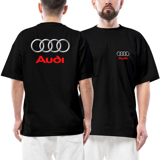 Audi Logo Text Ön Arka Baskılı Siyah siyah oversize tişört