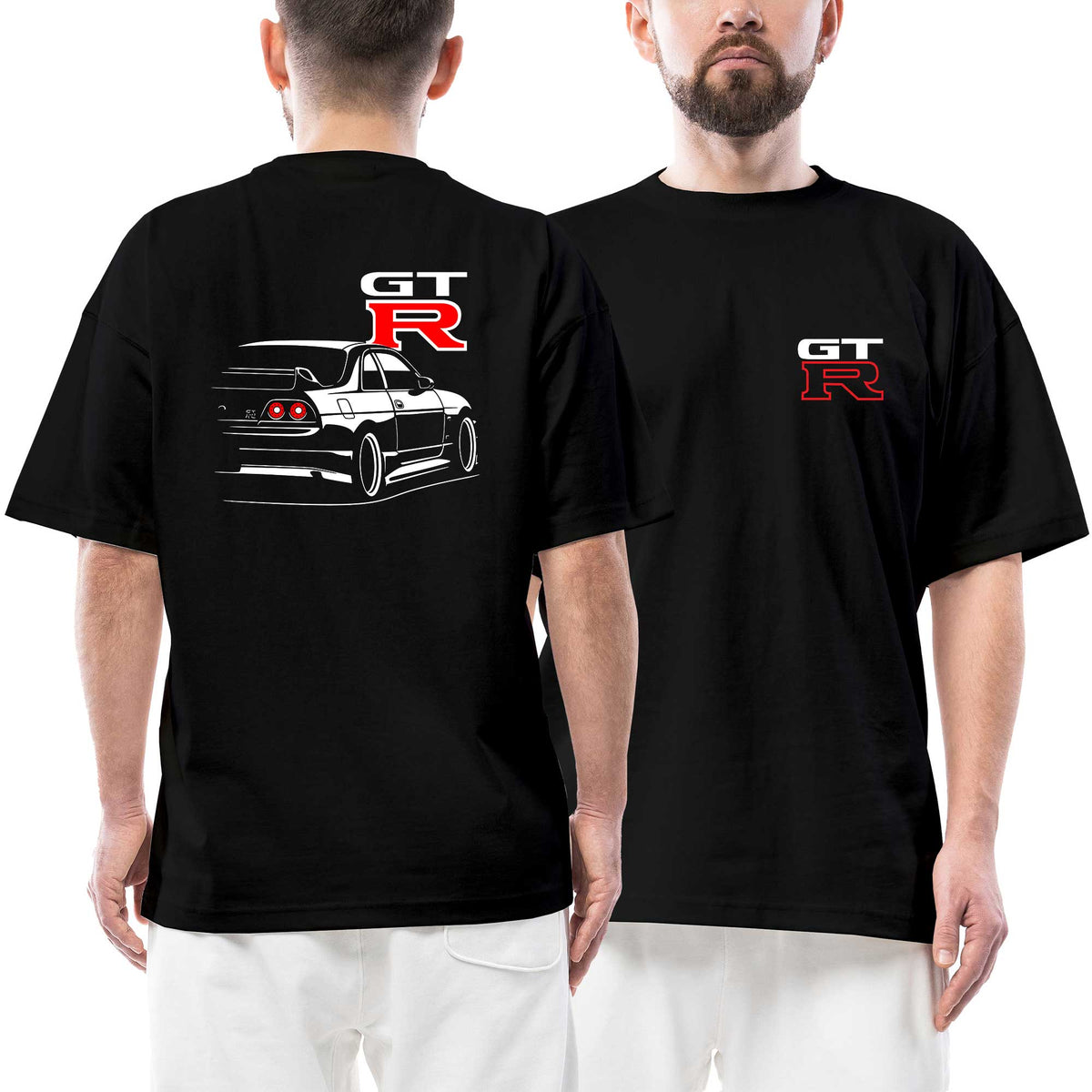 Nissan R33 GT-R Logo Ön Arka Baskılı Siyah Oversize Tişört