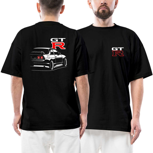 Nissan R33 GT-R Logo Ön Arka Baskılı Siyah siyah oversize tişört