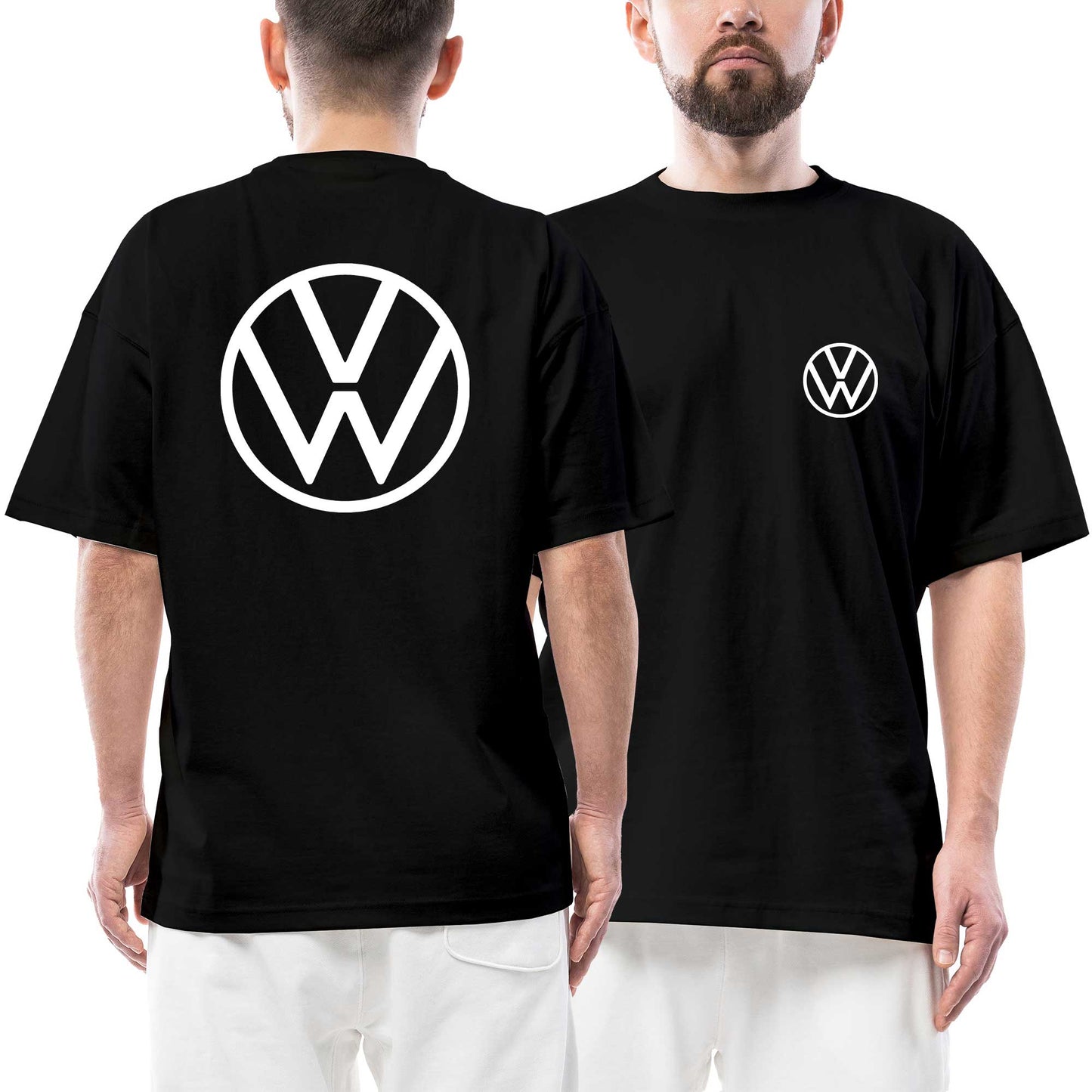 Volkswagen White Logo Ön Arka Baskılı Siyah Oversize Tişört