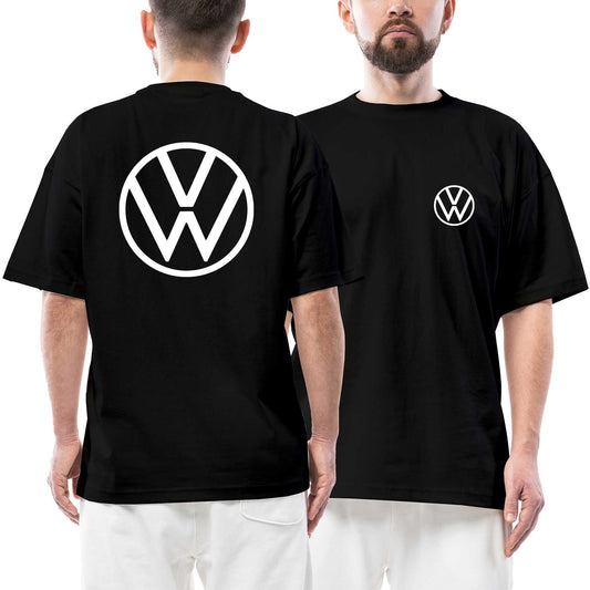 Volkswagen White Logo Ön Arka Baskılı Siyah siyah oversize tişört