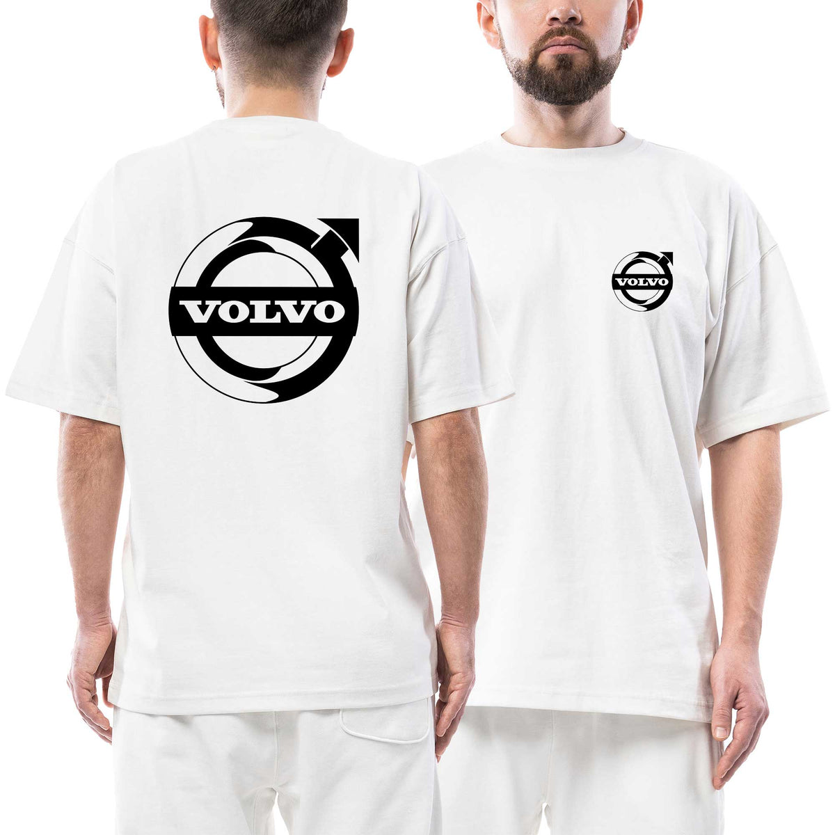Volvo Siyah Logo Ön Arka Baskılı Beyaz Oversize Tişört