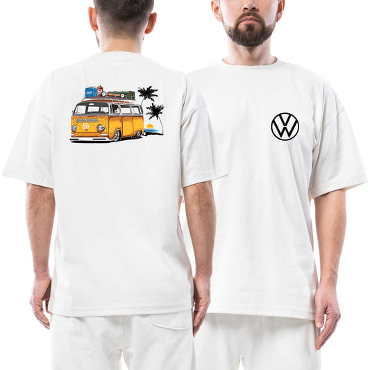 Volkswagen Karavan Holiday Ön Arka Baskılı Beyaz beyaz oversize tişört