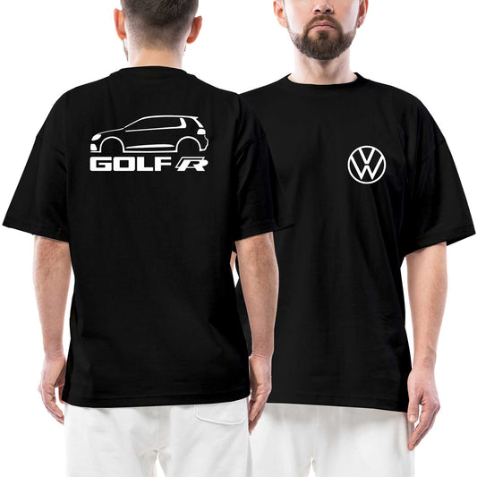 Volkswagen Golf-R Silüet Ön Arka Baskılı Siyah siyah oversize tişört