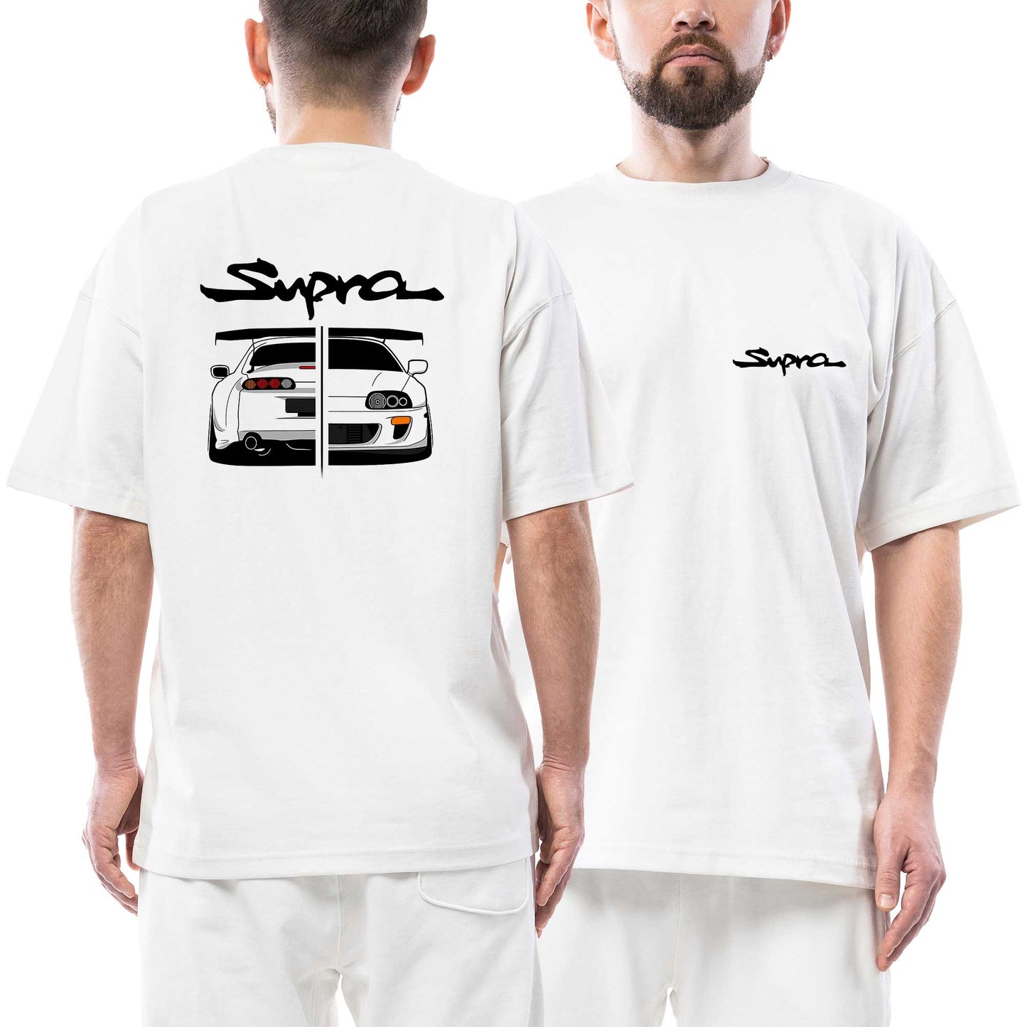 Toyota Supra MK4 Çift Yön Ön Arka Baskılı Beyaz Oversize Tişört