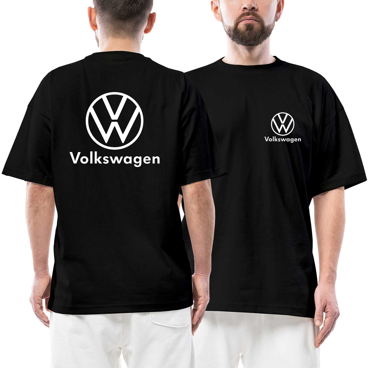 Volkswagen Logo Text Ön Arka Baskılı Siyah Oversize Tişört