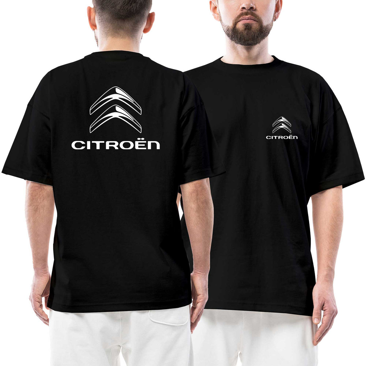Citroen Logo Text Ön Arka Baskılı Beyaz Oversize Tişört