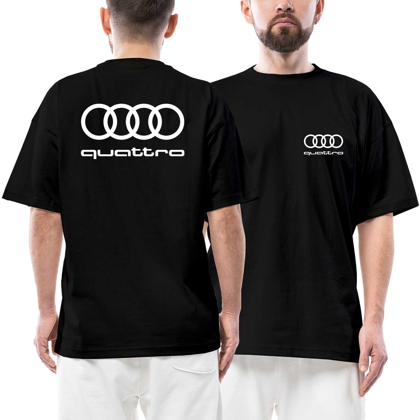 Audi Quattro Logo Ön Arka Baskılı Siyah Oversize Tişört
