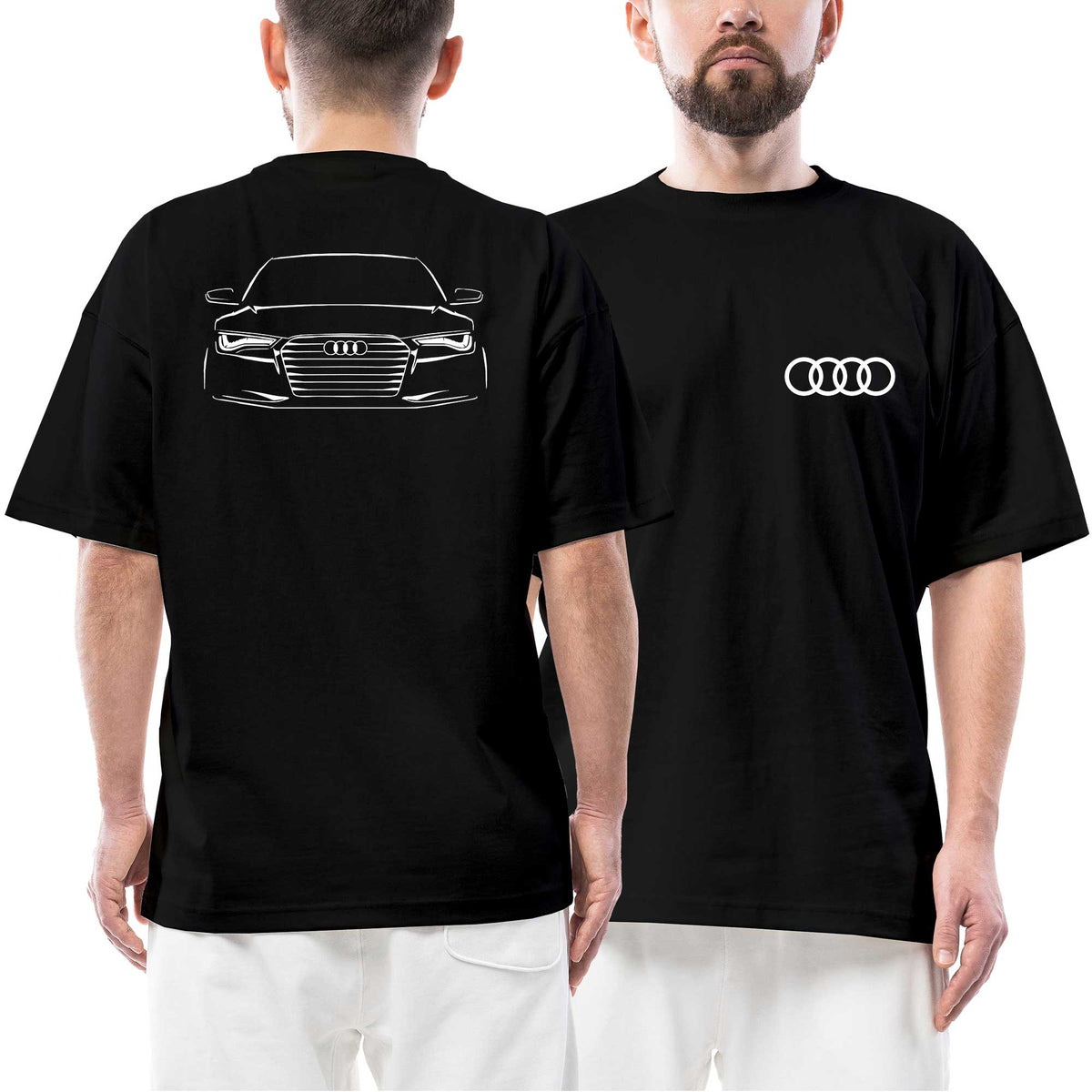 Audi Rs6 Silüet Ön Arka Baskılı Siyah Oversize Tişört