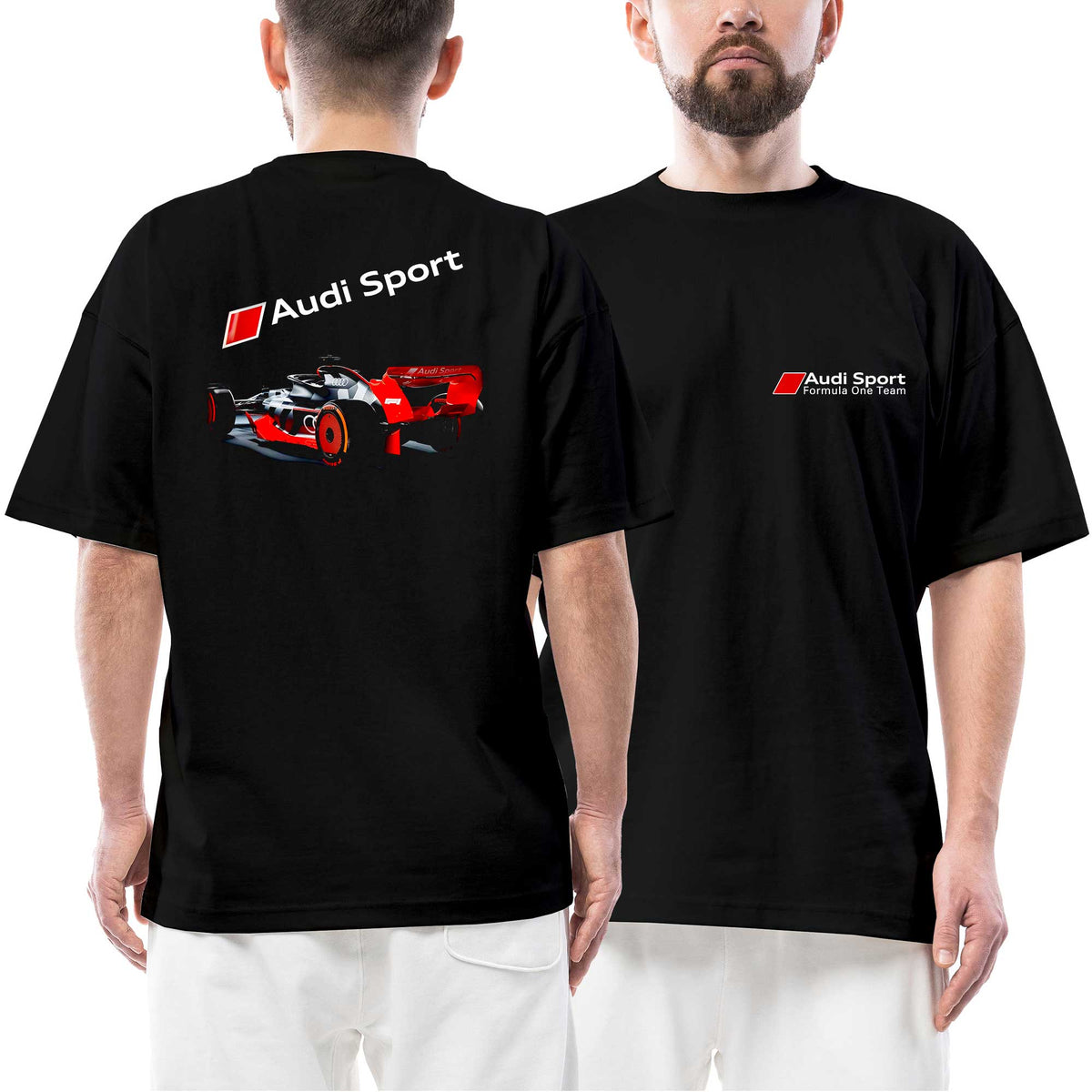 Audi F1 Formula Ön Arka Baskılı Siyah siyah oversize tişört