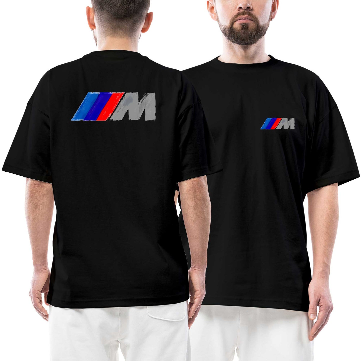 Bmw M Brush Ön Arka Baskılı Siyah Oversize Tişört