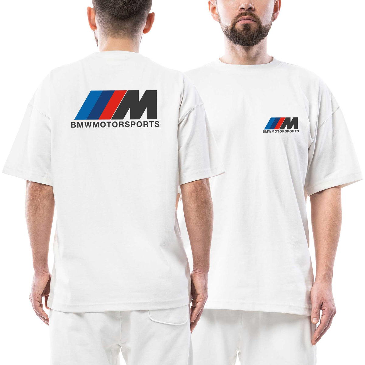 Bmw M Power Motorsport2 Ön Arka Baskılı Beyaz Oversize Tişört