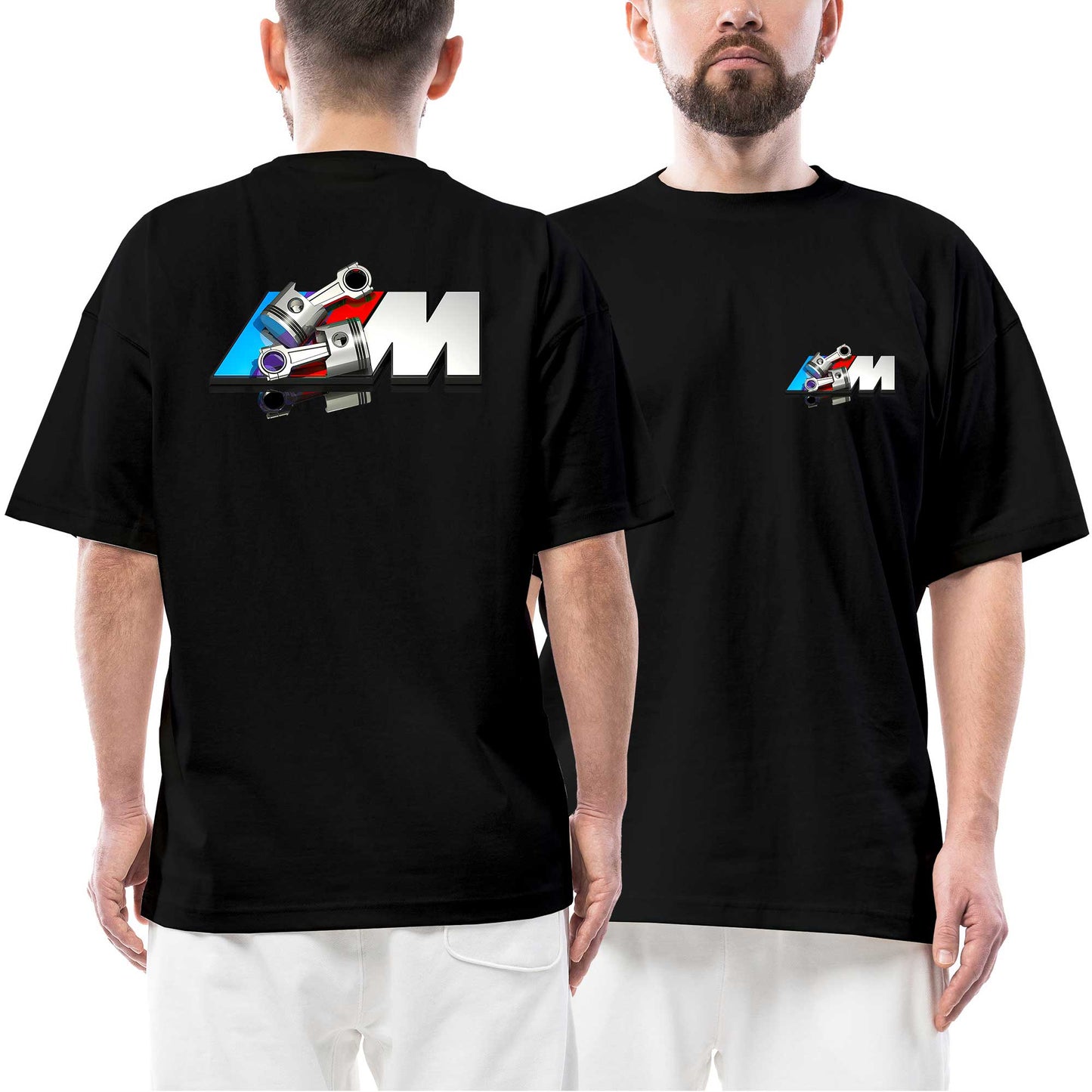 Bmw M Power Piston Ön Arka Baskılı Siyah Oversize Tişört