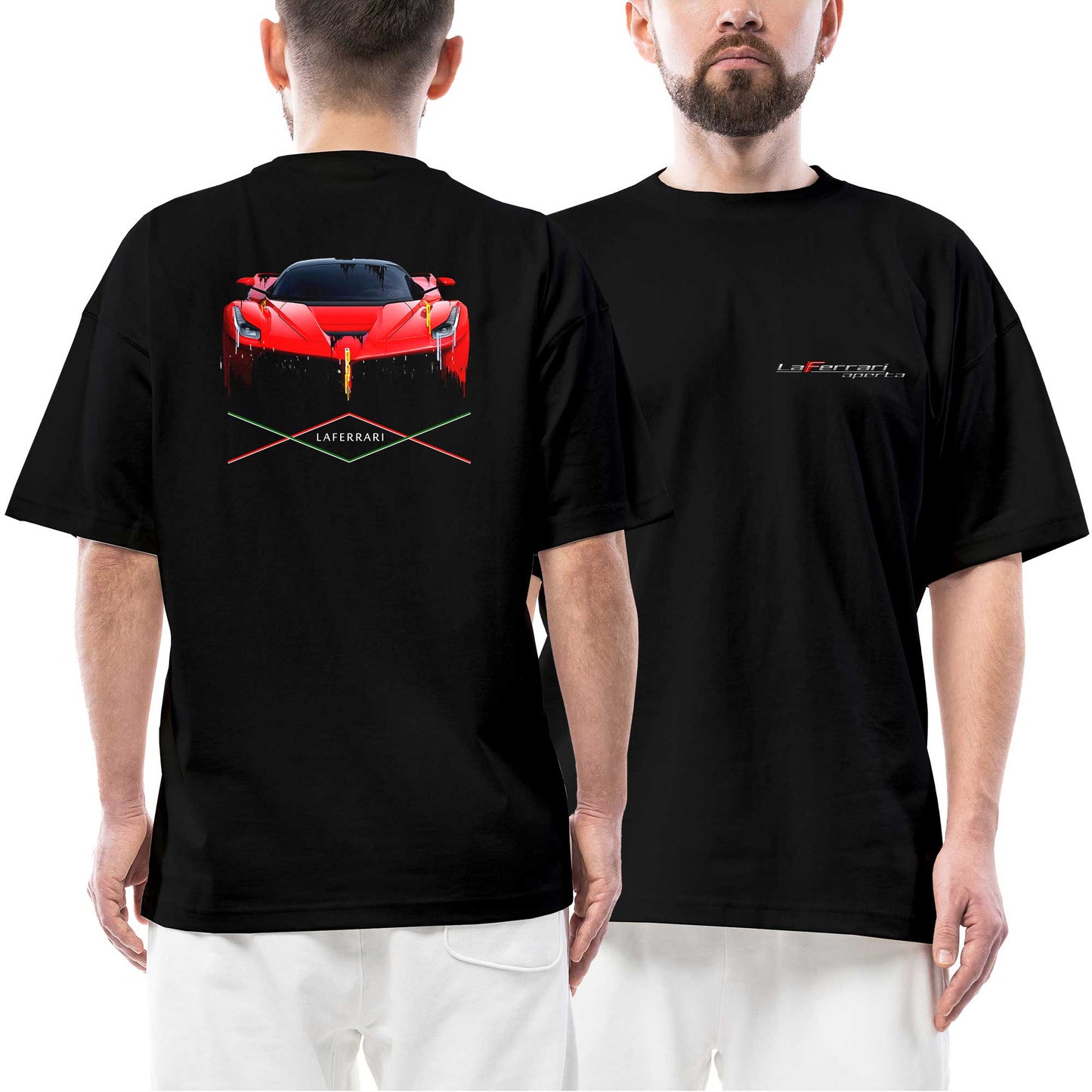 LaFerrari Aperta Ön Arka Baskılı Siyah Oversize Tişört