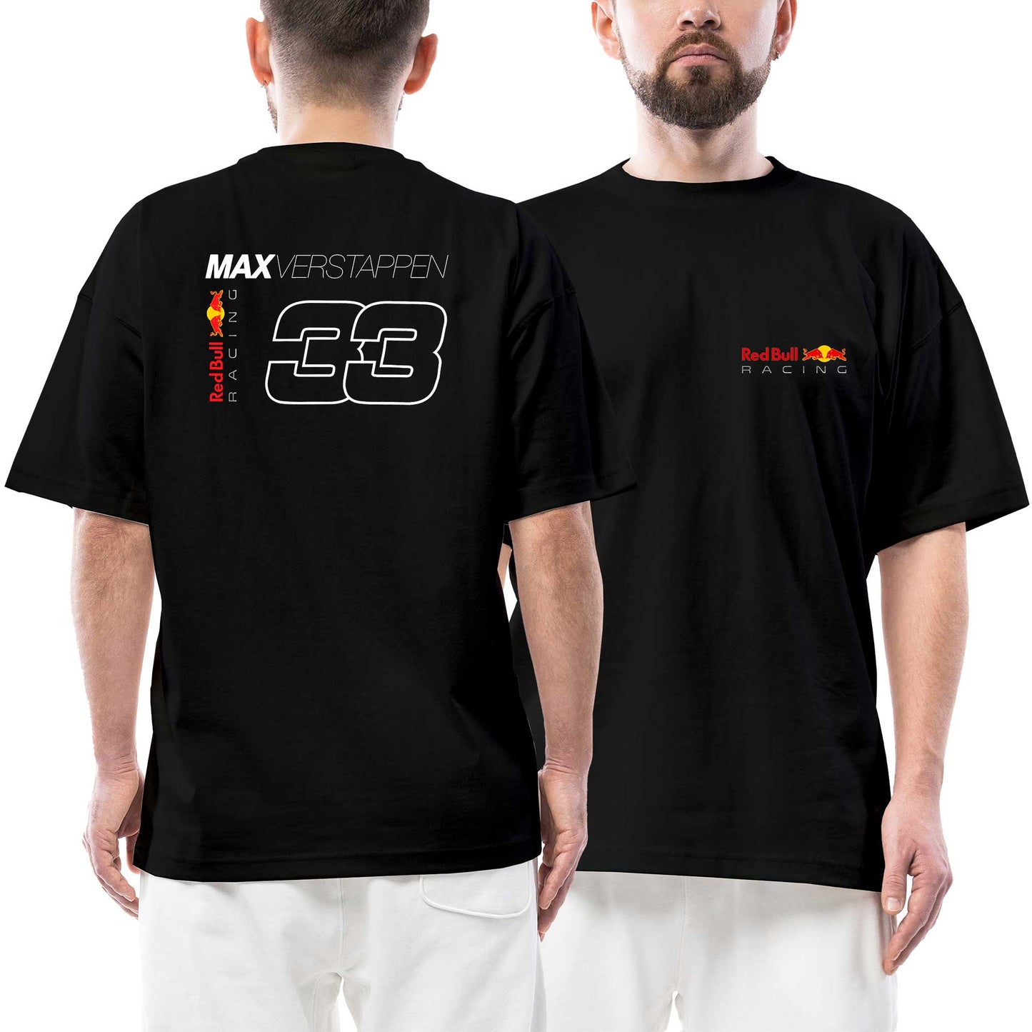 F1 Max Verstappen Ön Arka Baskılı Siyah Oversize Tişört