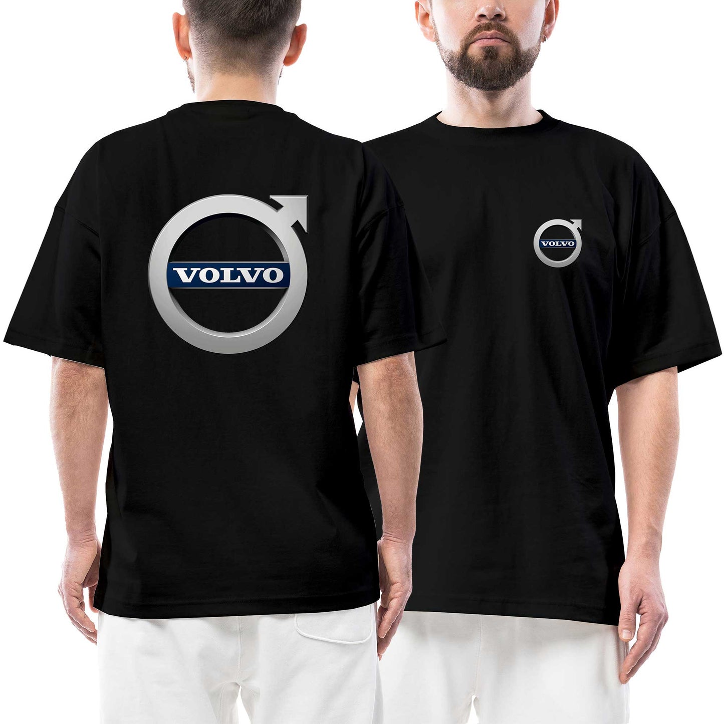 Volvo Logo Ön Arka Baskılı Siyah Oversize Tişört