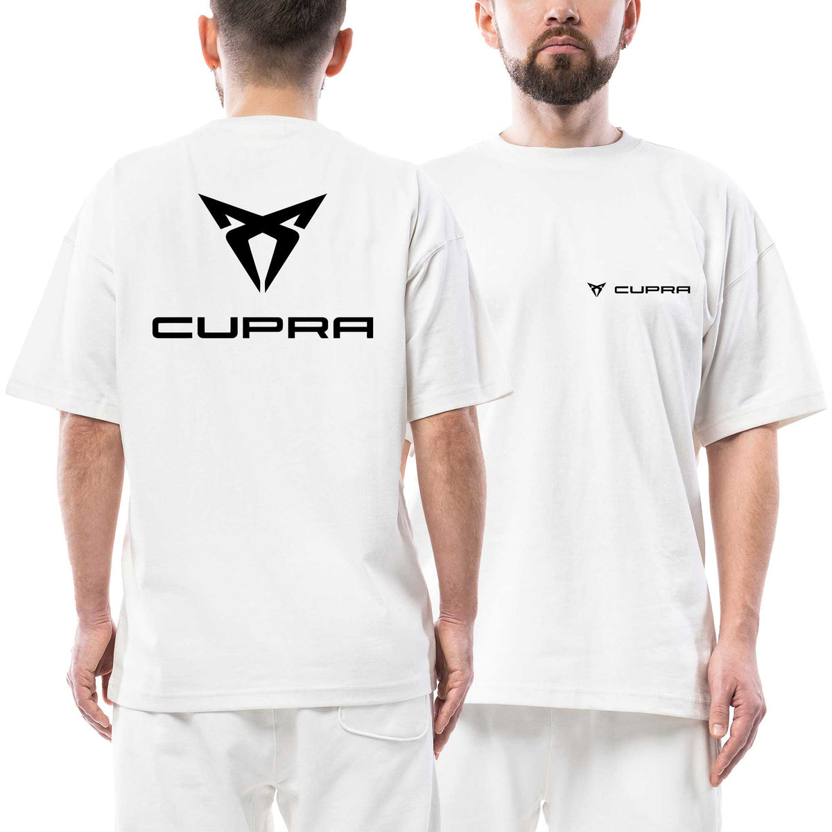 Cupra Siyah Logo Ön Arka Baskılı Beyaz Oversize Tişört