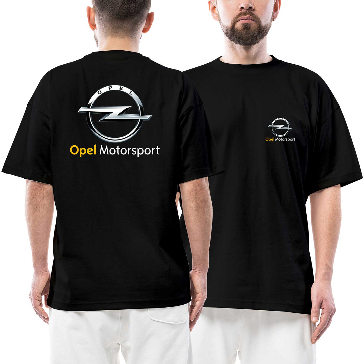 Opel Motorsport Logo Ön Arka Baskılı Siyah Oversize Tişört