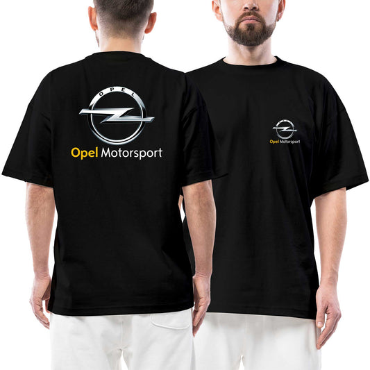 Opel Motorsport Logo Ön Arka Baskılı Siyah siyah oversize tişört