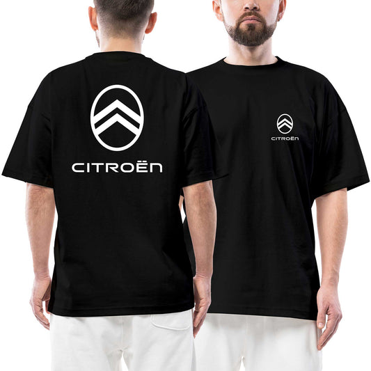 Citroen Logo Text 2 Ön Arka Baskılı Siyah siyah oversize tişört