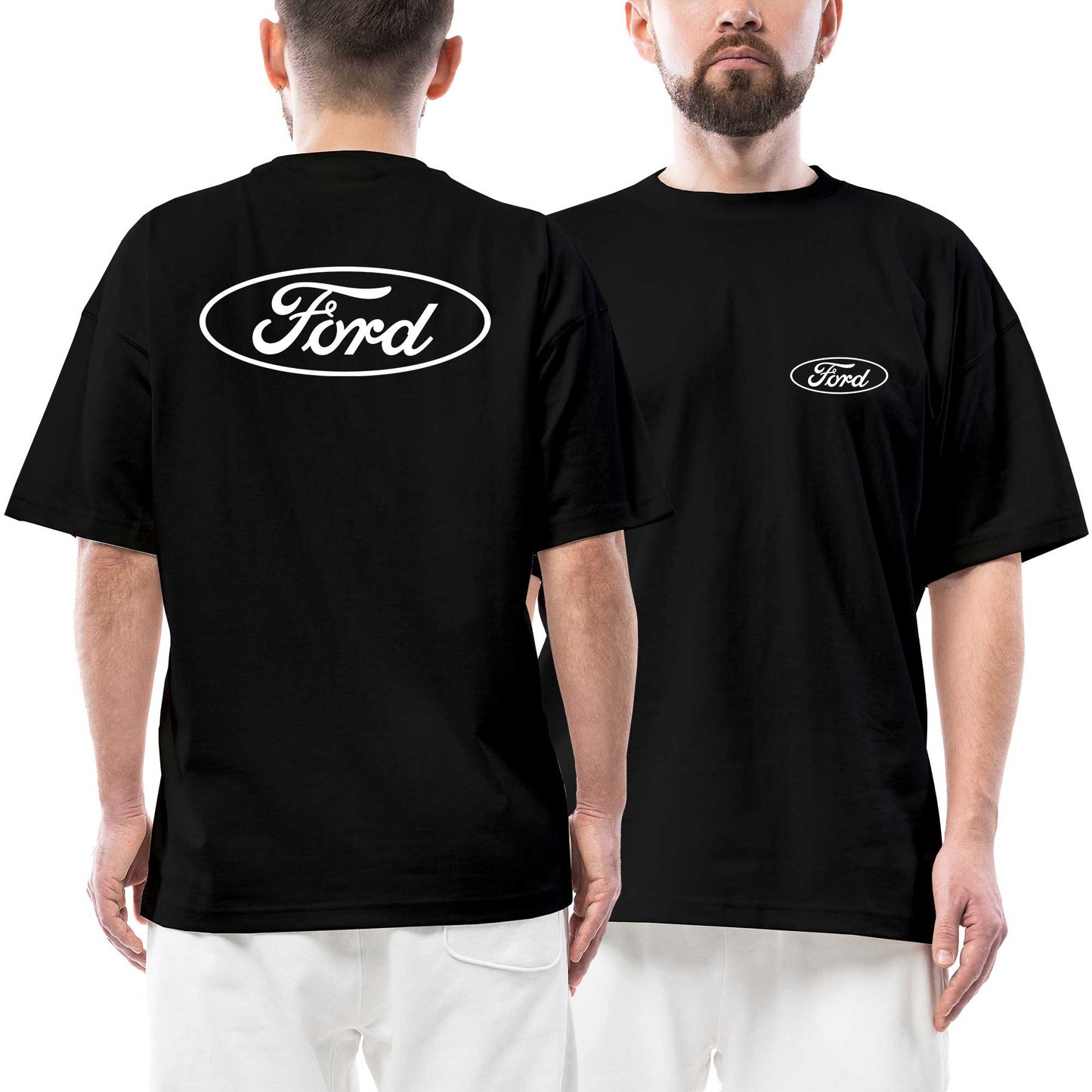 Ford Logo Line Ön Arka Baskılı Siyah Oversize Tişört