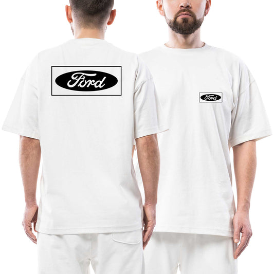 Ford Black Logo Line Ön Arka Baskılı Beyaz beyaz oversize tişört