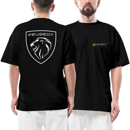 Peugeot Sport Logo Ön Arka Baskılı Siyah siyah oversize tişört