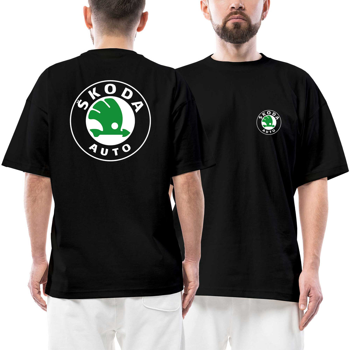 Skoda Auto Logo Ön Arka Baskılı Siyah Oversize Tişört