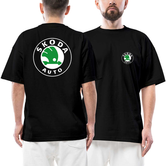 Skoda Auto Logo Ön Arka Baskılı Siyah Oversize Tişört