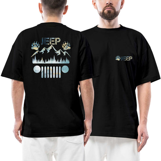 Jeep Forest Claw Ön Arka Baskılı Siyah siyah oversize tişört