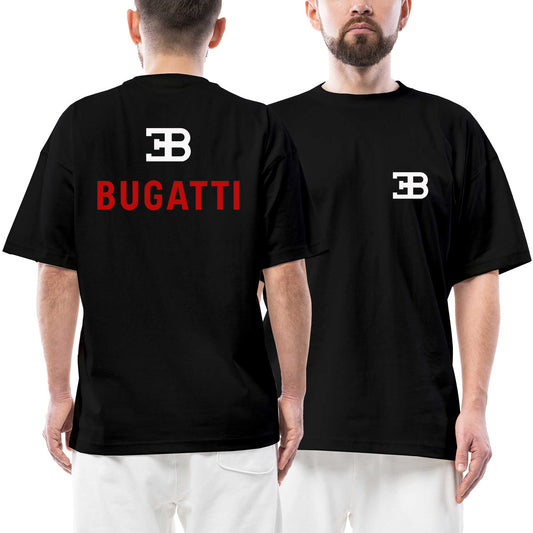 Bugatti EB Text Logo Ön Arka Baskılı Siyah siyah oversize tişört