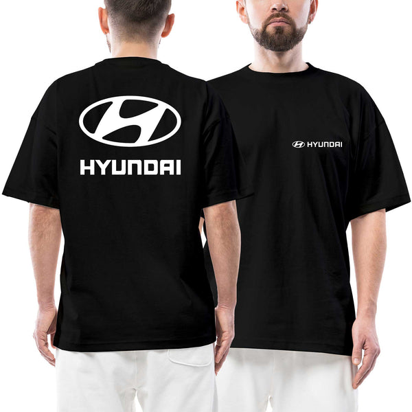 Hyundai Beyaz Logo Ön Arka Baskılı Siyah Oversize Tişört