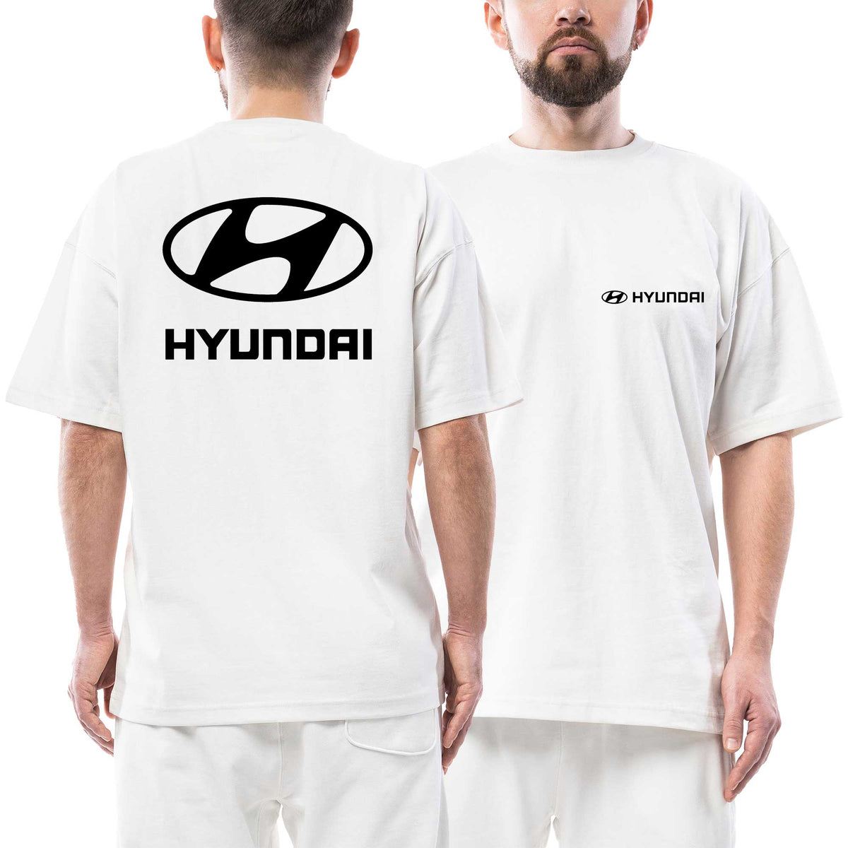 Hyundai Siyah Logo Ön Arka Baskılı Beyaz Oversize Tişört